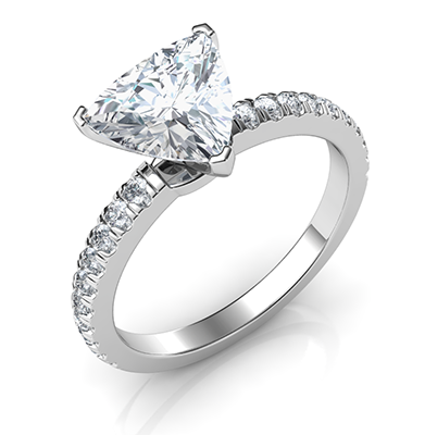 Trillion cut diamond engagement ring set with 0.22 carats side stones