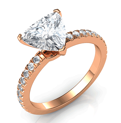 Trillion cut diamond engagement ring set with 0.22 carats side stones