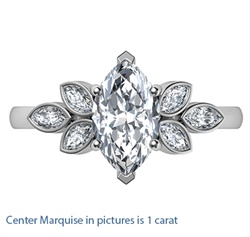 Foto Anillo de compromiso de bajo perfil marquesa en el centro con diamantes laterales marquesa de 0,60 quilates de