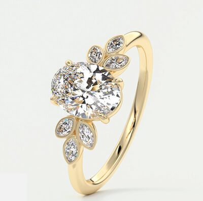 Low Profile Marquise center engagement ring with 0.60 carat Marquise side diamonds