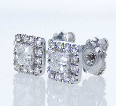 Par de pendientes de diamantes Princesa de 1,10 quilates TW