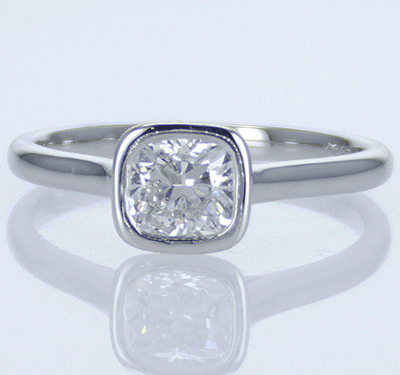 Delicate Low Profile bezel engagement ring for Cushions-Julia