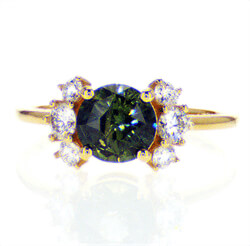 Foto Anillo de diamantes y zafiro natural verde azulado verde azulado de 1,50 quilates de