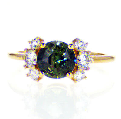 1.50 carat Green-Blue Teal natural Sapphire and diamonds ring