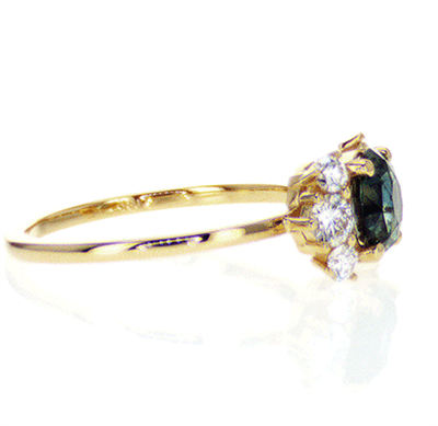 1.50 carat Green-Blue Teal natural Sapphire and diamonds ring