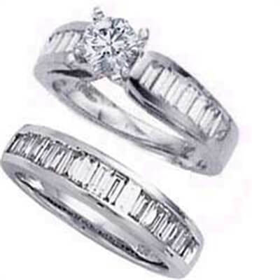 Set nupcial, diamantes Baguette de 2 quilates 