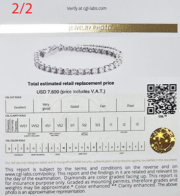 6.58 carats G VS2 Very-Good Cut diamonds tennis bracelet 