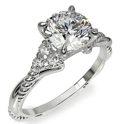 Rope engagement ring with side diamonds