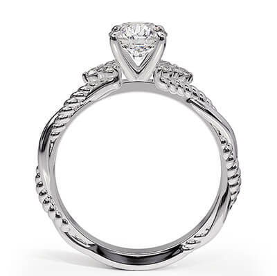 Rope engagement ring with side diamonds