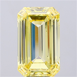Picture of Lab Grown Diamond 10.02 Carats, Emerald with  Cut, Fancy Intense Yellow Color, VS2 Clarity and Certified by IGI