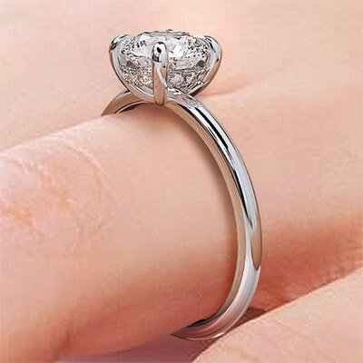 1 1/3 Ct Halo Pear Shape Diamond Low Profile Engagement Ring White Gold