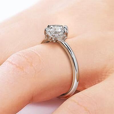 Low Profile Hidden Diamonds Crown, East-West Engagement Ring Setting