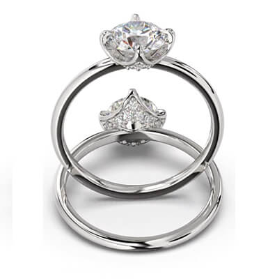 Low Profile Hidden Diamonds Crown, East-West Engagement Ring Setting