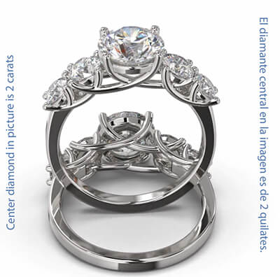 Trellis engagement ring setting, set with 4 side natural diamonds, total 1.30 carats F SI1 Very-Good Cut