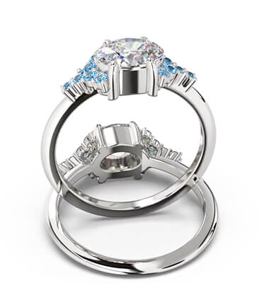 Aquamarine sides engagement ring setting for Ovals and Rounds