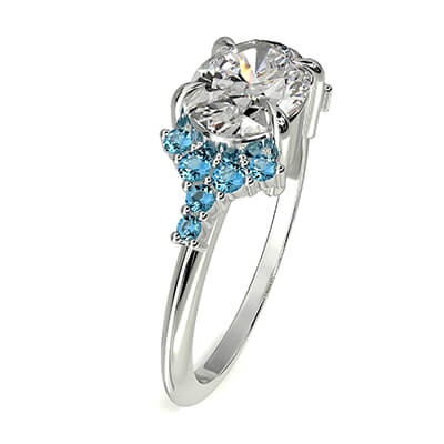 Aquamarine sides engagement ring setting for Ovals and Rounds