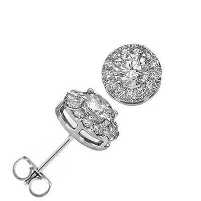 Round diamonds Halo earring stud settings