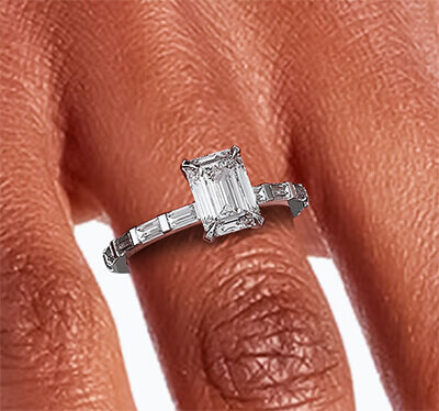 Engegement ring setting with 10 side Baguettes dianonds  0.60 carat GH VS
