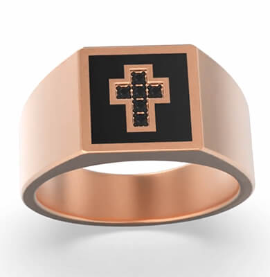 Mens cross rings gold, black diamonds and Enemal