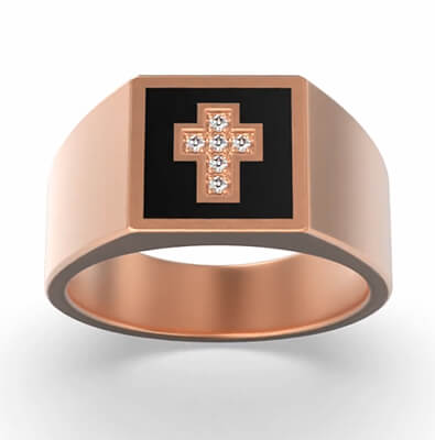 Mens cross rings gold, black diamonds and Enemal