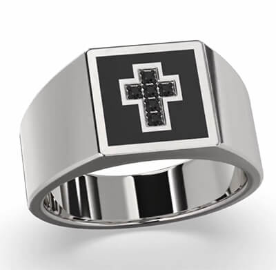 Mens cross rings gold, black diamonds and Enemal