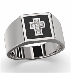 Picture of Mens cross rings gold, black diamonds and Enemal