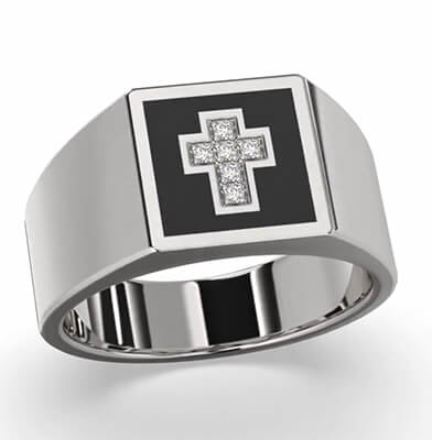 Mens cross rings gold, black diamonds and Enemal