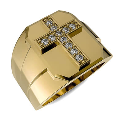 Cross Mens ring Gold & Diamonds