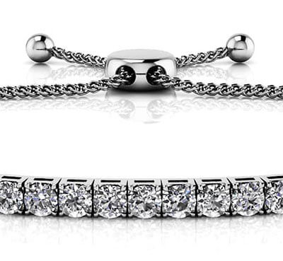 Pulsera Tenis de Diamantes Bolo ajustable de 3 Quilates I, VS, Muy Buena Talla