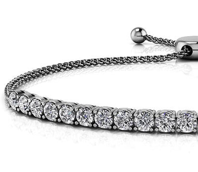 Pulsera Tenis de Diamantes Bolo ajustable de 3 Quilates I, VS, Muy Buena Talla