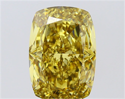 Picture of Lab Grown Diamond 8.15 Carats, CUSHION MODIFIED with  Cut, Fancy Intense Yellow Color, VVS2 Clarity and Certified by IGI