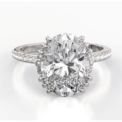 Designers Engagement Ring setting with Hidden Halo for Ovals, Rounds, Pears, Marquise Large diamonds