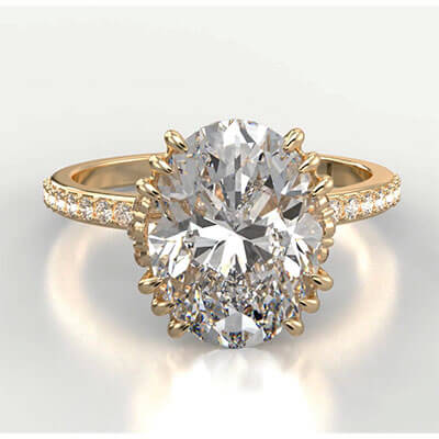 Designers Engagement Ring setting with Hidden Halo for Ovals, Rounds, Pears, Marquise Large diamonds