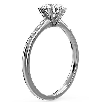 Designers model,6 prongs with side stones - 14K White Gold-Rhodium Dipped