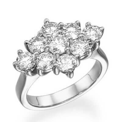 1.55 Carats 9 diamonds cluster dress ring