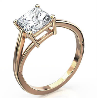 Low Profile Solitaire engagement ring with a twist for all square diamonds 