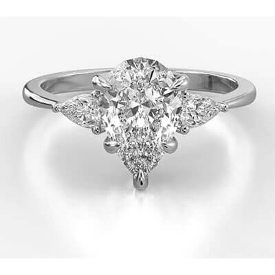 Three stone diamond engagement ring with 0.20 CTW side Pear diamonds