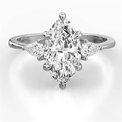 Three stone engagement ring with 0.20CTW side Pear diamonds