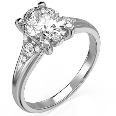 Oval engagement ring with split band and side diamonds