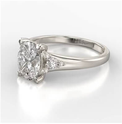 Oval engagement ring with split band and side diamonds