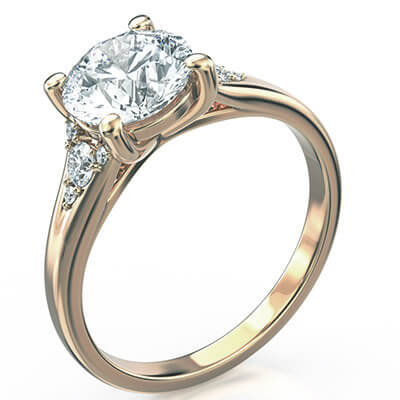 Round diamond engagement ring with split band and side diamonds