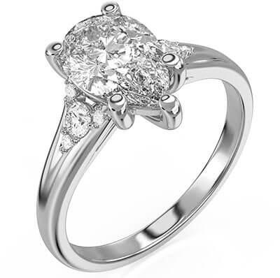 Pear shaped engagement ring split band with diamonds