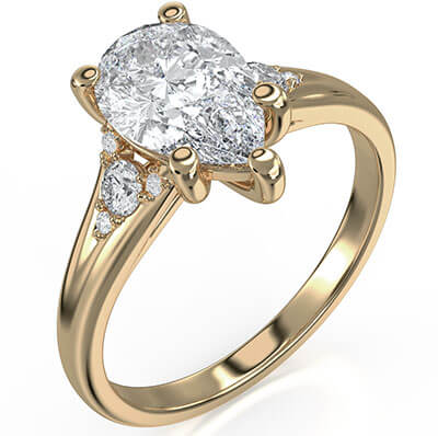 Pear shaped engagement ring split band with diamonds