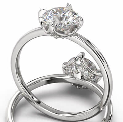 Corona de diamantes ocultos de perfil bajo, montura de anillo de compromiso este-oeste
