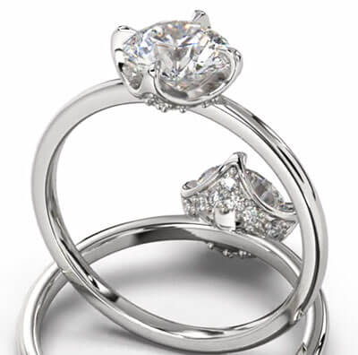 Low Profile Hidden Diamonds Crown, East-West Engagement Ring Setting