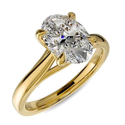 Gold engagement ring. Buddies cathedral solitaire engagement ring settings for Ovals, Radiants and Emeralds