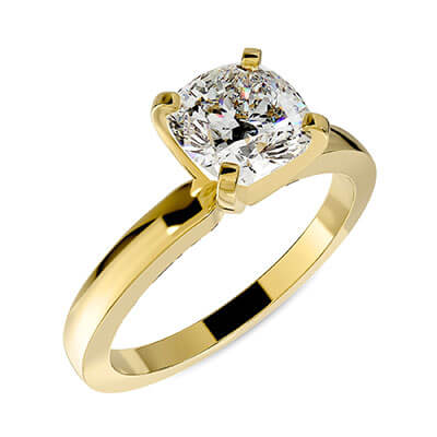 Solitaire gold engagement ring setting for Rounds,  Ovals, Princess Asscher and Cushions