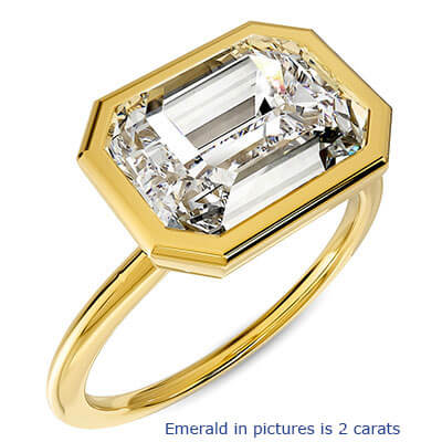 Gold engagement ring. Bezel set open ring for Radiants & Emeralds
