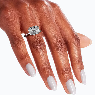 Gold engagement ring. Bezel set open ring for Radiants & Emeralds
