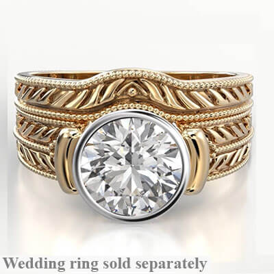 Solid Vintage style Bezel set Engagement Ring